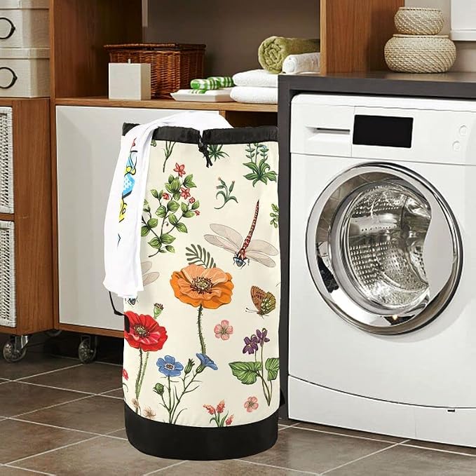 VIGTRO Spring Flowers Dragonflies Large Heavy Duty Laundry Backpack Hamper - Image 7