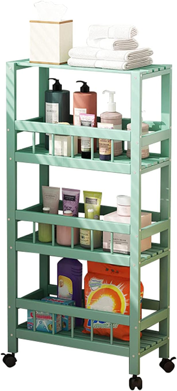 Slim Bamboo Storage Cart Removable Organizer Trolley Slide Out Rolling Pantry by Unknown