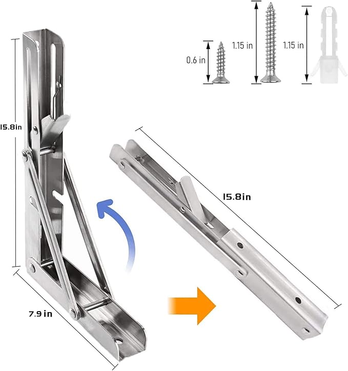 Folding Shelf Brackets Stainless Steel 16 inch 2 Pcs Max Load: 350 lb - Image 2