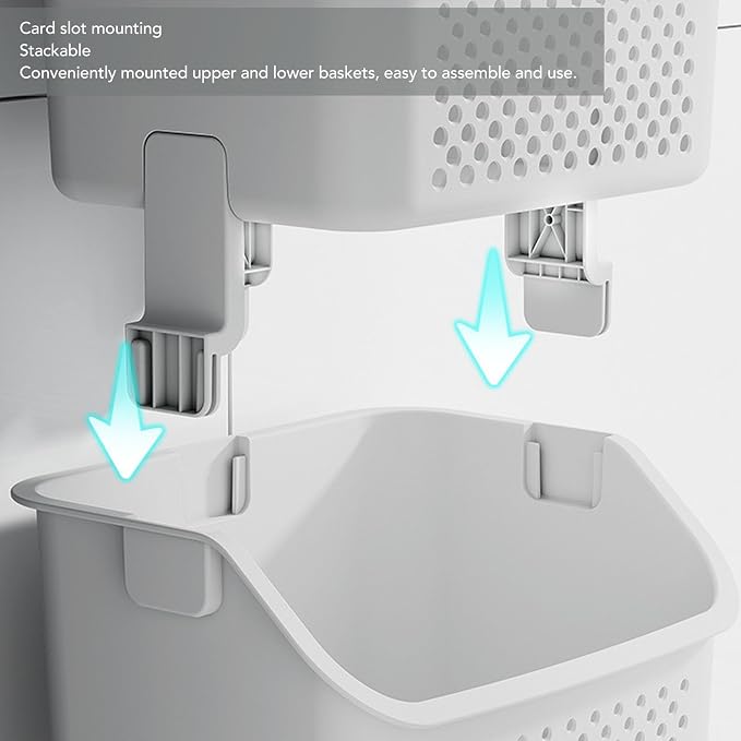 Bathroom Laundry Basket Cart, Stackable Rolling Laundry Hamper - Image 3