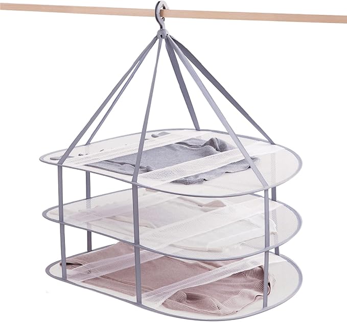 3 Tier Folding Mesh Clothes Drying Rack, Stackable Sweater Drying Rack by WEISGJA