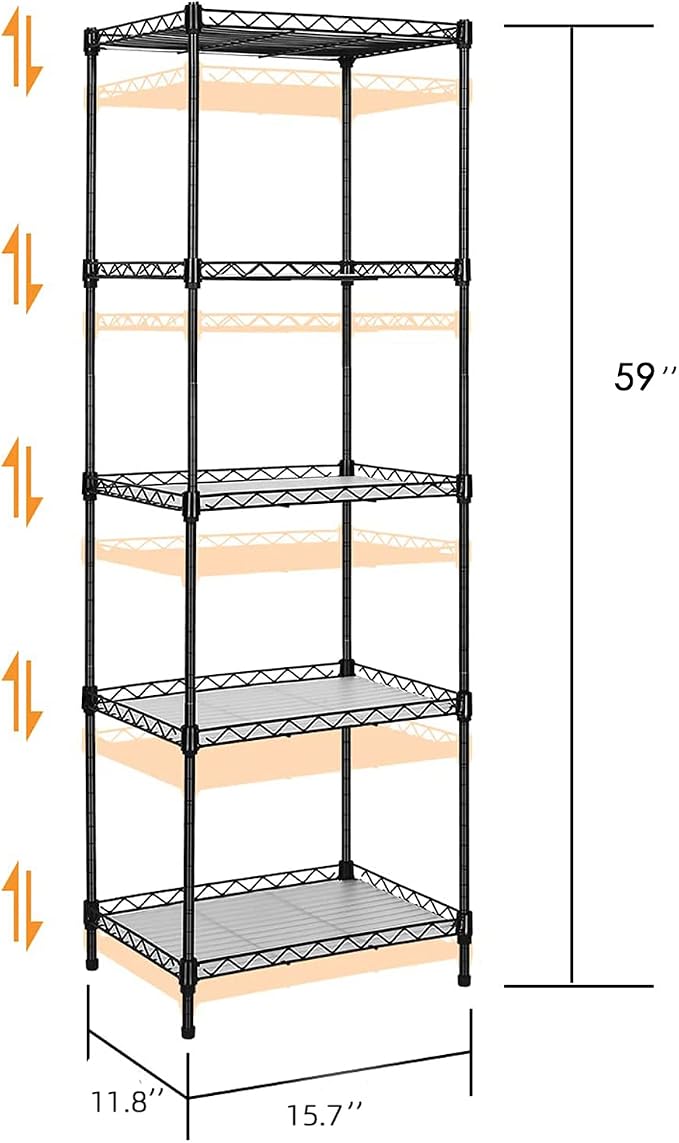 5-Tier Wire Shelving, 11.8x15.7x63in - Image 3