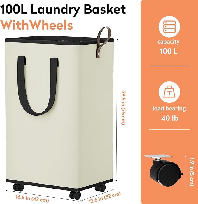 Laundry Basket with Wheels, Collapsible Laundry Baskets, Laundry Hamper with - Image 2