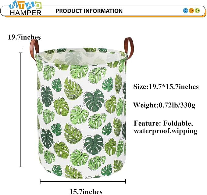 Round Green Laundry Hamper, Jungle Themed Nursery Decor, Tropical Pattern Basket - Image 6