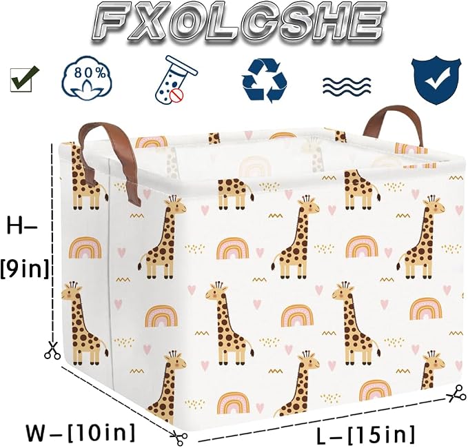 FXOLCSHE Rectangular Giraffe Basket, Waterproof foldable nursery laundry basket - Image 7