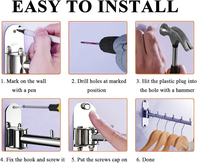 Clothes Hanger Rack Swing Arm, Folding Clothes Hanger Wall Mounted Space Saving - Image 7
