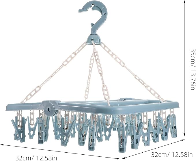 Laundry Drying Rack with 32 Thickened Windproof Clips, Nordic Blue Plastic - Image 2