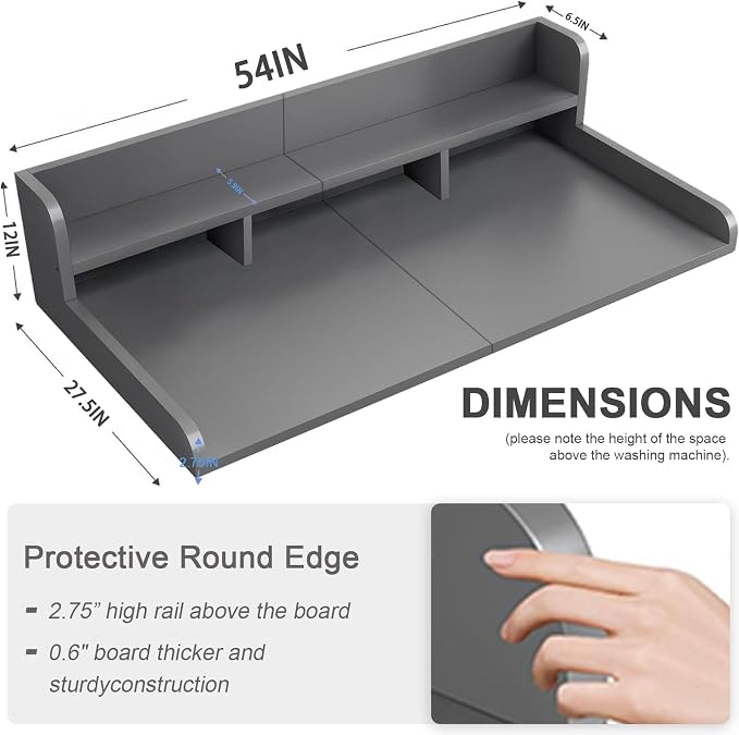 Washer Dryer Countertop With Shelf, 2-Tier Laundry Countertop with Edge Rails - Image 5