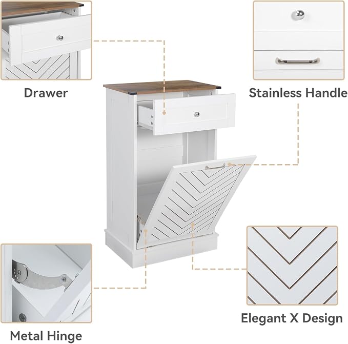 YOURLITE Tilt-Out Laundry Hamper Cabinet, 10 Gallon Herringbone Trash Can - Image 4