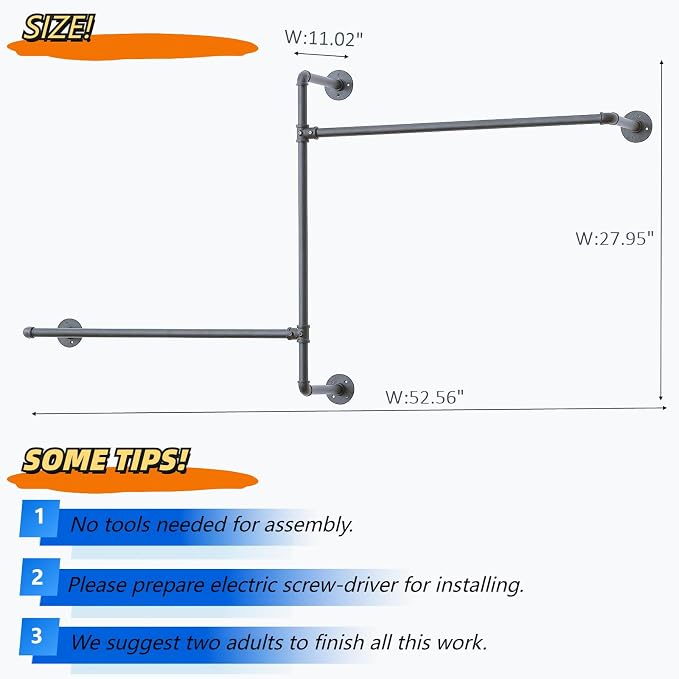Industrial Pipe Clothing Rack Wall Garment Rack - Image 7