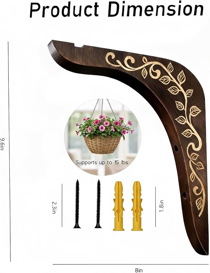 2-Piece Wooden Plant Hanger Bracket - Image 3