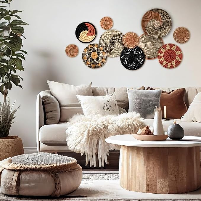 Tatuo 11 Pcs Boho Wall Basket Decor Decorative Bulrush Woven Basket Wall Decor - Image 3