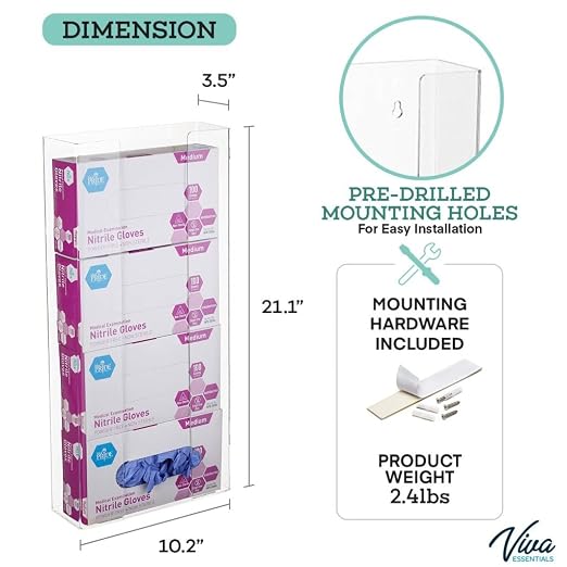 AdirMed VivaEssentials Quad Glove Box Holder, Wall Mount or Free Standing Clear - Image 4