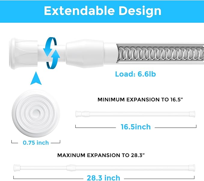 6PCS Small Tension Curtain Rod 16 to 28 Inch, Loaded Expandable Spring Curtain - Image 2