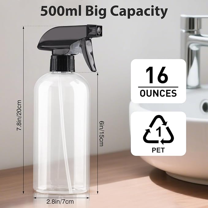 Bynccea Plastic Spray Bottles 2 Pack Clear Empty Spray Bottle 16oz 500ml Squirt - Image 3