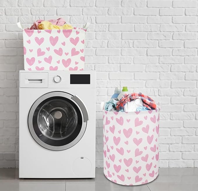 Rectangular Pink Heart Fabric Storage Basket, Books Box, Lovely Storage Trunk - Image 5