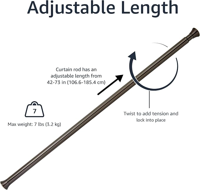 Amazon Basics Shower Curtain Tension Rod, Adjustable Length - Image 3