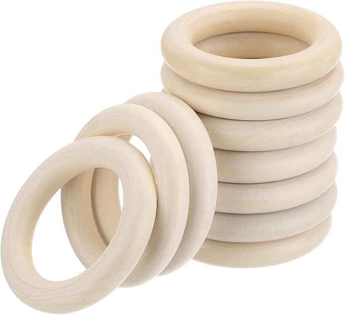 MECCANIXITY 5pcs 3.5" Unfinished Wooden Rings Smooth Natural Wood Macrame Rings by MECCANIXITY