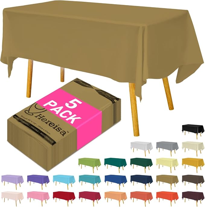 Disposable Plastic Tablecloth Gold 54x108 Inch, Dining Protection by Hereisa