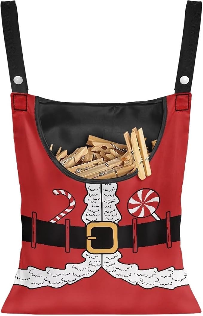 Santa Suit Clothespin Bag with Large Opening, Clothespin Storage Bag Laundry by Psesaysky