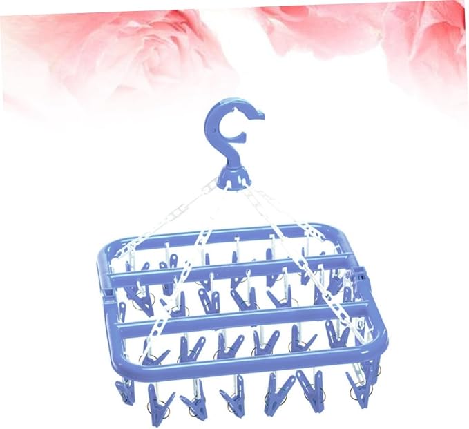 Laundry Drying Rack 32 Clips Plastic Hanger Folding - Image 6