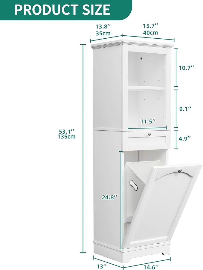 YITAHOME 53" Tall Tilt-Out Laundry Storage Cabinet, Hidden Hamper - Image 2