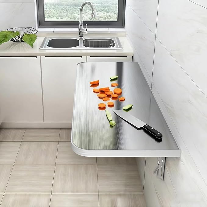 Laundry Foldable Wall Table Stainless Steel Floating Desk, Small Hidden Kitchen - Image 2