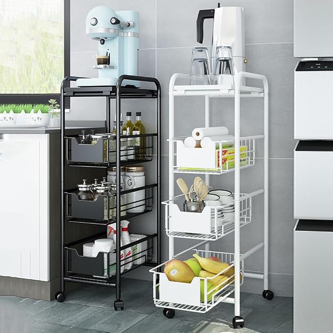 Kitchen Organizer 4-Tier Slim Rolling Cart - Image 2
