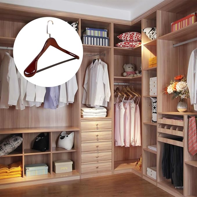 Wide Coat Hanger Thickened Solid Wood Extra Wide Shoulders Non-Slip Brown Suit - Image 5