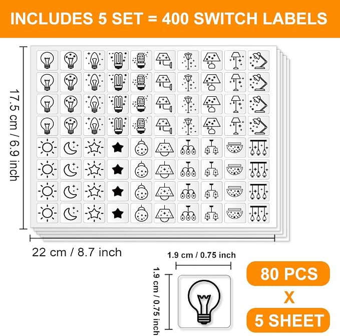 400 Pcs Light Switch Sticker Labels, 20 Designs Transparent Switch ID Stickers - Image 2
