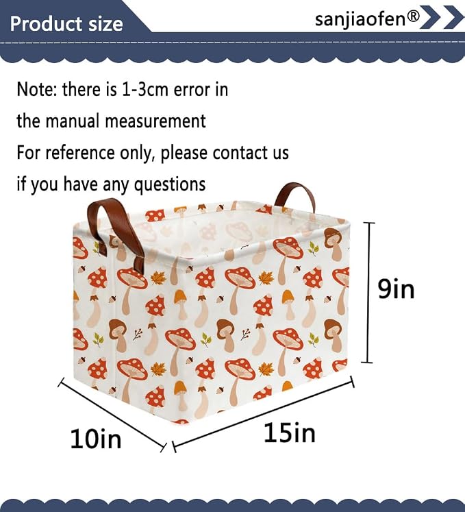 Sanjiaofeng Rectangular Kids Basket Cute Storage Bins, Mushroom Storage Basket - Image 2