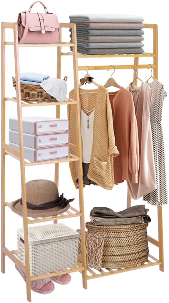 Ufine Bamboo Garment Rack 7-Tier Storage Shelves Clothes Hanging Rack, Heavy by Ufine