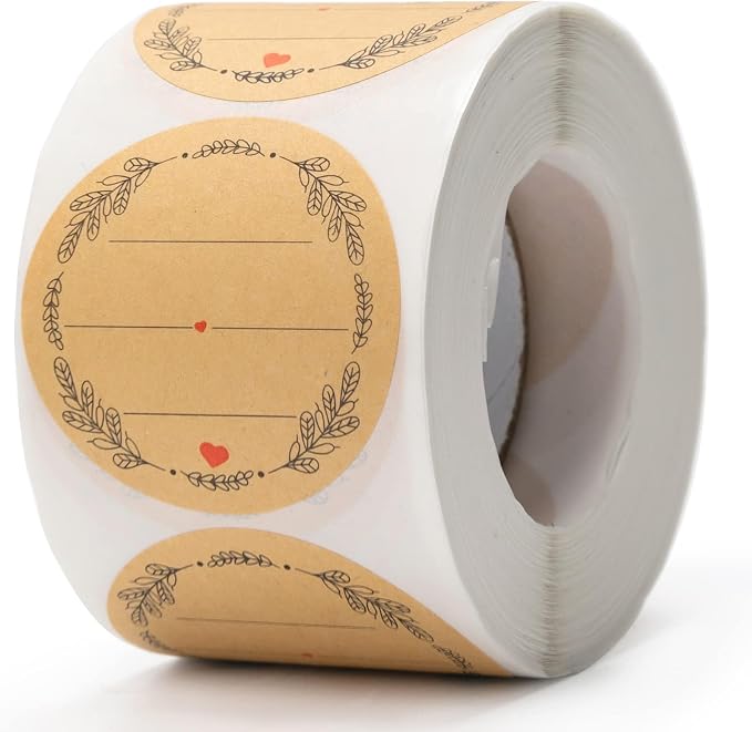 2'' Wreath Design with 3 Lines for Writing, Natural Brown Kraft Stickers for - Image 7
