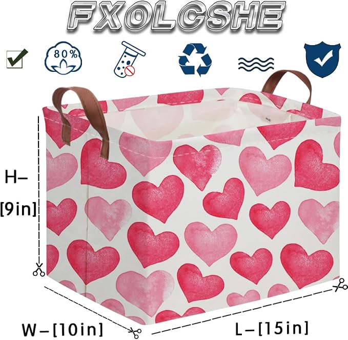 Rectangular Pink Valentine's Day Gift Basket, Love Heart Room Decor - Image 7