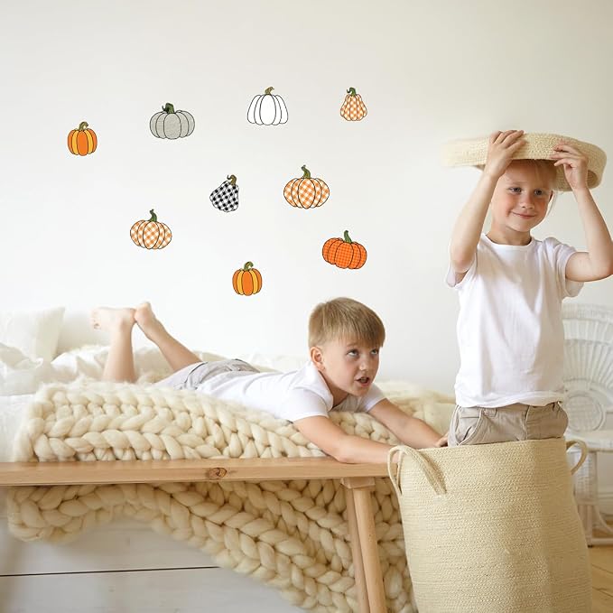 Pumpkin Gingham Plaid Fall Stickers Vinyl Autumn Themed Sticker Pack 16Pcs - Image 5