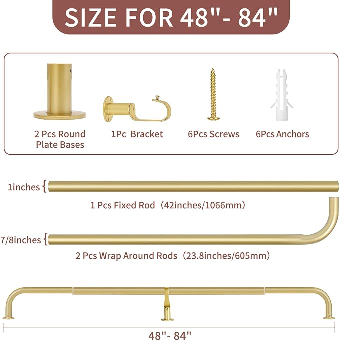 Meriville 1-Inch Diameter Wrap Around Blackout Curtain Rod, 48-Inch to 84-Inch - Image 5