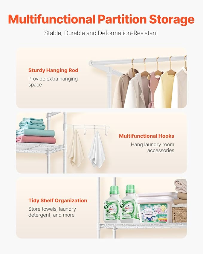 VEVOR Over The Washer and Dryer Storage Shelf, 3 Tier Laundry Room Drying Rack - Image 6