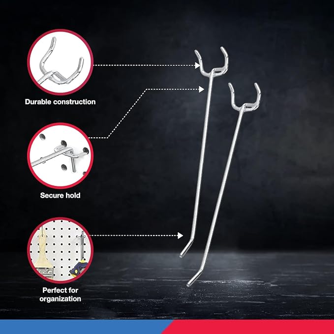 Neiko 53102A 6” Pegboard Hook Organizer Kit, 50 Pack, Hanging Hooks Set - Image 4