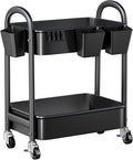 2 Tier Rolling Cart Metal on Wheels, Two Tiered Short Storage Side Table by Recximi