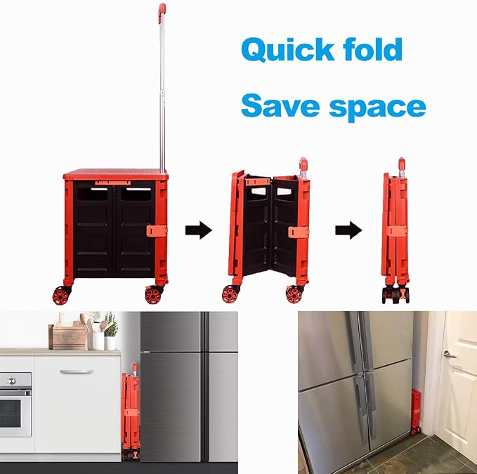 Foldable Utility Cart Folding Portable Rolling Crate Handcart Shopping Trolley - Image 5