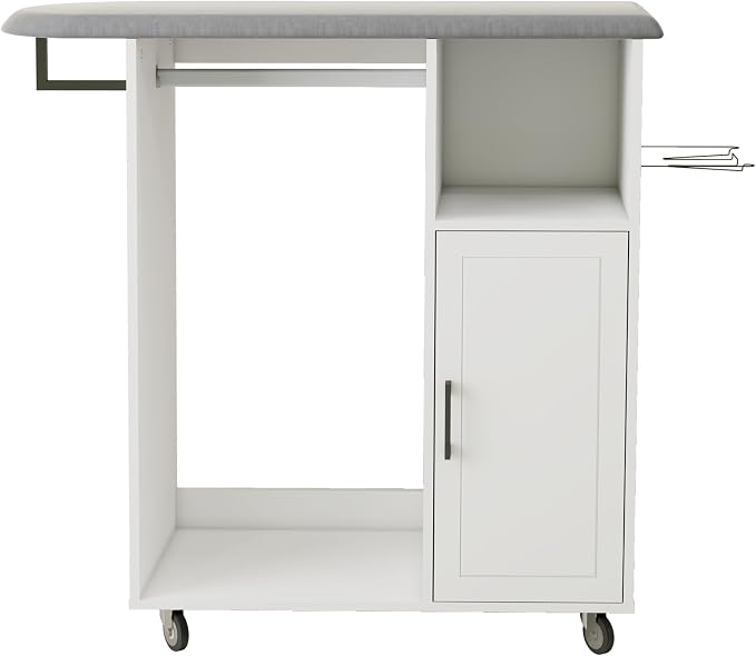 Ironing Cart Cabinet with Rolling Ironing Board, Space-Saving Storage Shelves & - Image 4