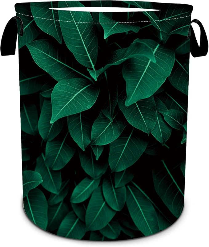 Tropical Leaves Laundry Basket, Plants Laundry Hamper Foldable Waterproof by SLHFDKL