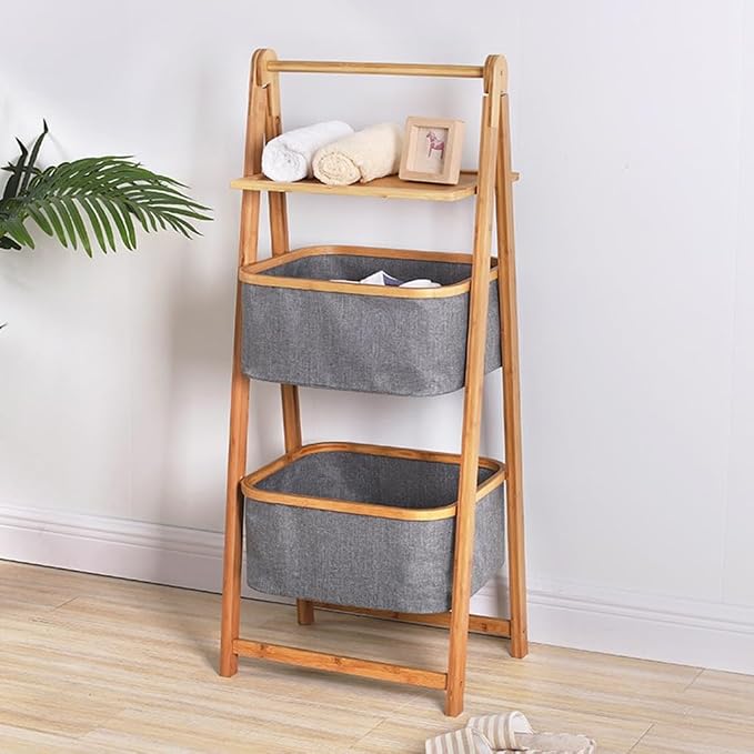 Bamboo Laundry Hamper Free-Standing Bamboo Frame Organiser by Unknown