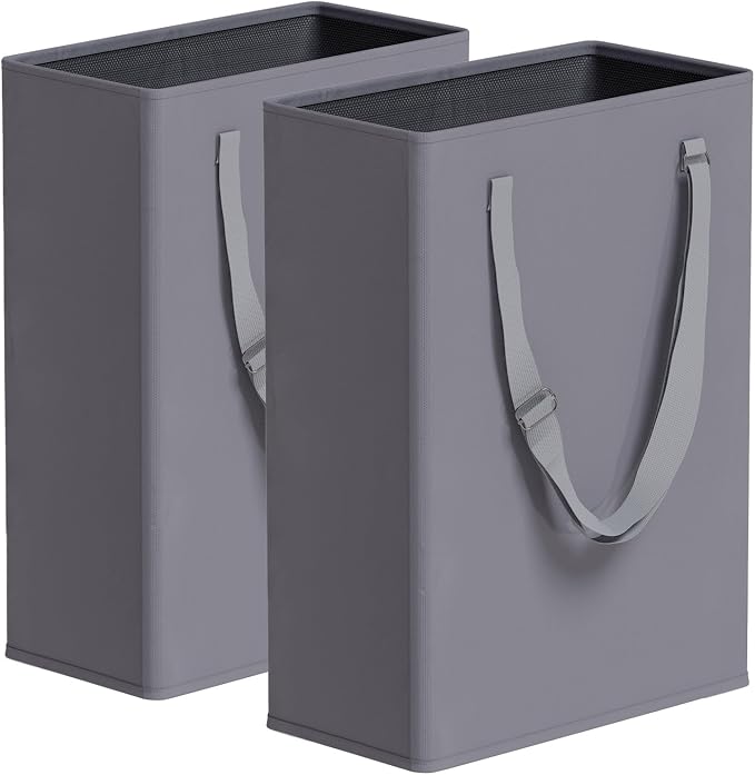 Slim Laundry Hamper with Adjustable Long Handles, 45L Small Laundry Baskets by TECHMILLY