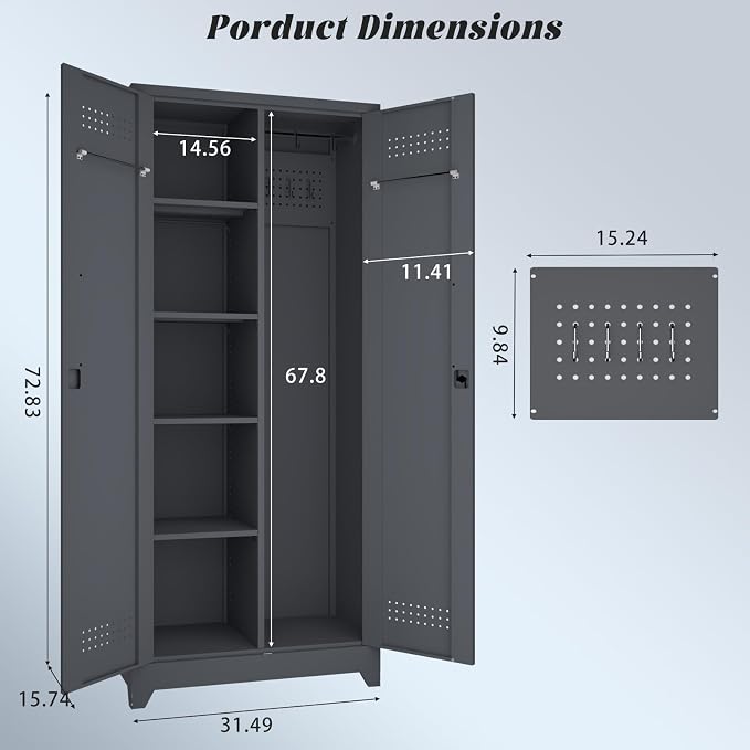 Metal Utility Cabinet, Broom Closet Storage Cabinet - Image 3