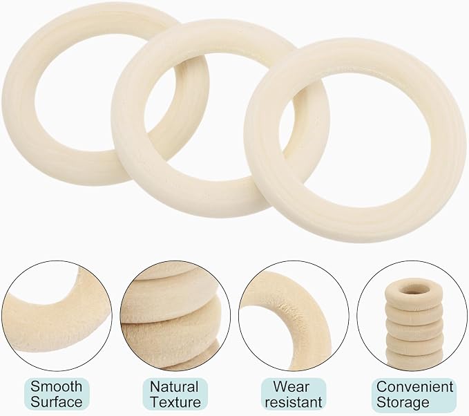 MECCANIXITY 20pcs 2" Unfinished Wooden Rings Smooth Natural Wood Macrame Rings - Image 3