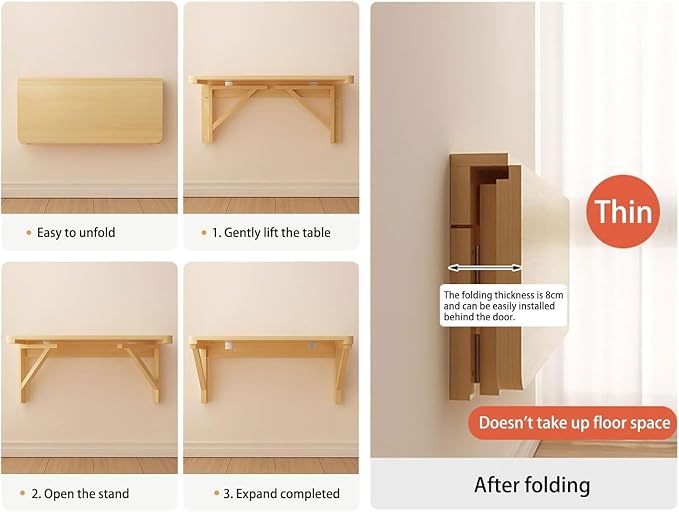 Wood Wall-Mounted Folding Table in Natural Laundry Folding Table Fold Down Work - Image 5
