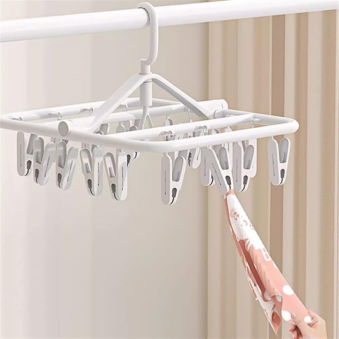 Foldable Clothes Hanger with 20 Clips, Drip Hanger, Windproof Hook, - Image 6