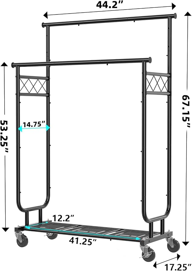 Heavy Duty Clothes Rack, Rolling Clothing Rack - Image 3
