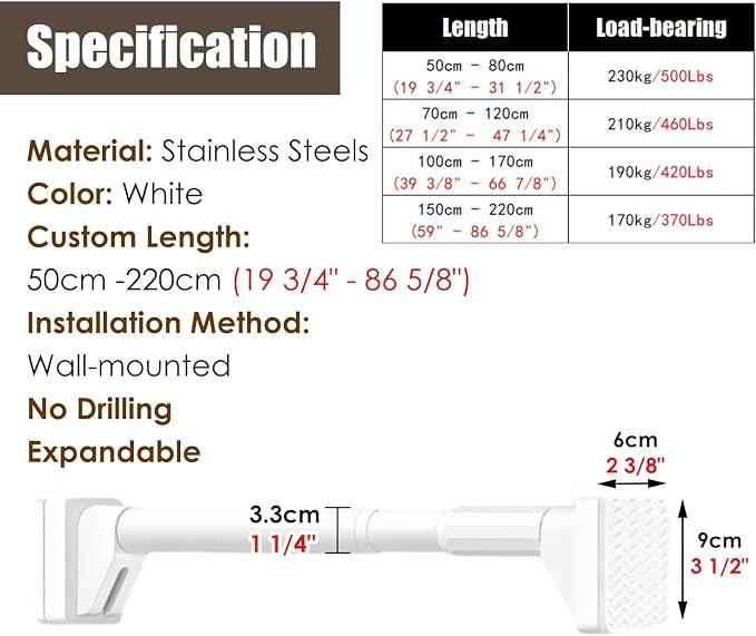 Wardrobe pole extension rod, Expandable Hanging Bar - Image 2